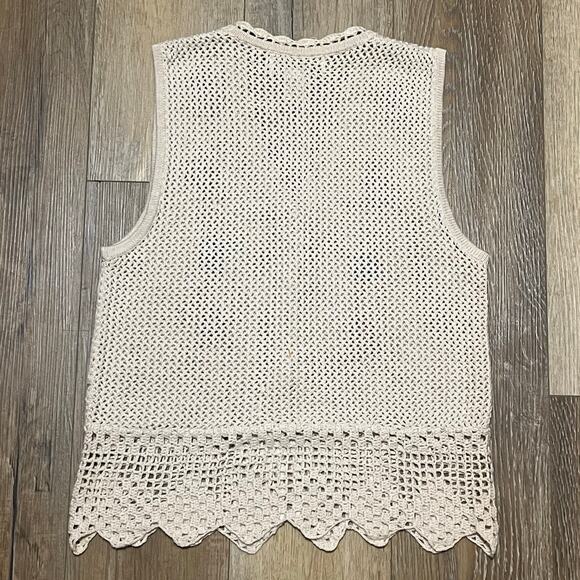 VTG Crochet Knit Floral Boho Vest Small Cream Ramie Cotton Cottagecore Hippie - Picture 5 of 7